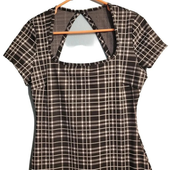 Love Tree Dress Womens Black White Medium Plaid Keyhole Open Back Sheath Fall - Picture 3 of 6